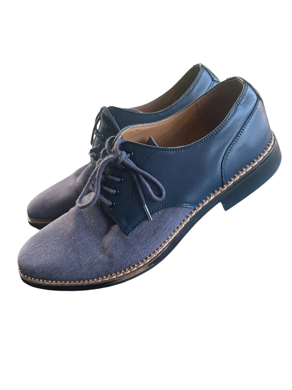 Bar III denim leather lace up plain toe blue oxford shoes men's size 11M preppy